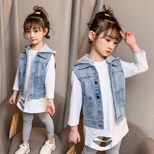 Load image into Gallery viewer, TTX253SE- Girls Spring and Autumn Korean version of the middle and large children's hooded denim vest
