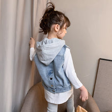 Load image into Gallery viewer, TTX253SE- Girls Spring and Autumn Korean version of the middle and large children's hooded denim vest