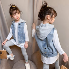 Load image into Gallery viewer, TTX253SE- Girls Spring and Autumn Korean version of the middle and large children's hooded denim vest
