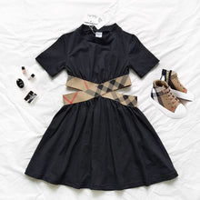 Load image into Gallery viewer, 20037PCW- Korean style plaid ribbon waist-baring elastic dress parent-child outfit