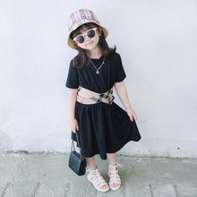 Load image into Gallery viewer, 20037PCW- Korean style plaid ribbon waist-baring elastic dress parent-child outfit