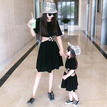 Load image into Gallery viewer, 20037PCW- Korean style plaid ribbon waist-baring elastic dress parent-child outfit