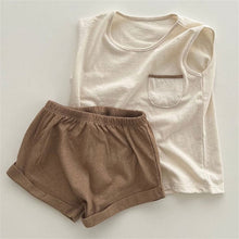Load image into Gallery viewer, 25D143TG- Korean version of boys and girls contrast color children's simple vest shorts suit