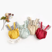 Load image into Gallery viewer, BRS2044LS-Summer Korean style suspenders fake two-piece floral bodysuit