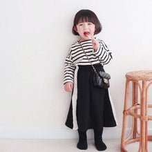 Load image into Gallery viewer, 20062TG-Autumn Korean version of children's bat sleeve striped long-sleeved top + skirt long skirt two-piece set