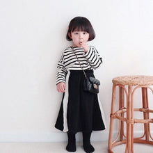 Load image into Gallery viewer, 20062TG-Autumn Korean version of children's bat sleeve striped long-sleeved top + skirt long skirt two-piece set