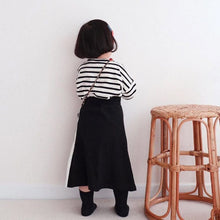 Load image into Gallery viewer, 20062TG-Autumn Korean version of children's bat sleeve striped long-sleeved top + skirt long skirt two-piece set