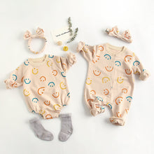 Load image into Gallery viewer, BRW2069LS-Spring and Autumn Colorful Smiley Face Climbing Suit + Hairband Two-piece Set