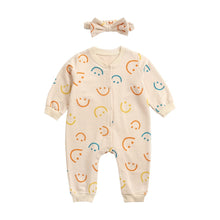 Load image into Gallery viewer, BRW2069LS-Spring and Autumn Colorful Smiley Face Climbing Suit + Hairband Two-piece Set