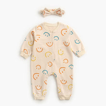 Load image into Gallery viewer, BRW2069LS-Spring and Autumn Colorful Smiley Face Climbing Suit + Hairband Two-piece Set