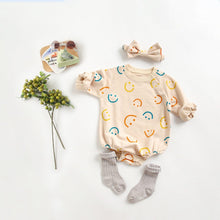 Load image into Gallery viewer, BRW2069LS-Spring and Autumn Colorful Smiley Face Climbing Suit + Hairband Two-piece Set
