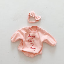 Load image into Gallery viewer, k3051LS-Spring and Autumn Girls English Letter Embroidery Cotton Long Sleeve Triangle Climbing Suit + Bowknot Hairband