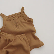 Load image into Gallery viewer, Y8119JG-Summer peekaboo same style waffle solid color camisole + shorts two-piece set