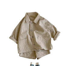 Load image into Gallery viewer, 25D628TG-Children's handsome lapel shirt shorts casual two-piece suit