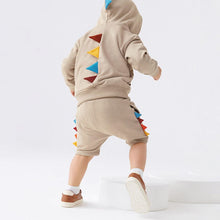 Load image into Gallery viewer, 22050TG-Little maven autumn long-sleeved cotton dinosaur hooded pullover top + shorts two-piece set