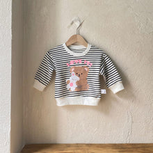 Load image into Gallery viewer, Y7404SE- Bear print striped mid-length round neck T-shirt