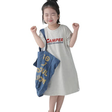 將圖片載入圖庫檢視器 BB-2418DS-日系字母印花開叉短袖洋裝親子裝