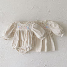 Load image into Gallery viewer, Y9378LS-Corduroy long-sleeved embroidered lace trim bodysuit