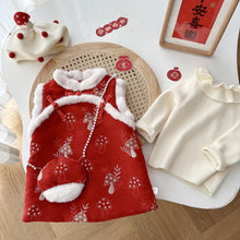 Load image into Gallery viewer, AQ084DS-Winter Quilted Girls New Year Greetings Sleeveless Dress & Inner Top