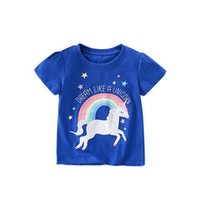 Load image into Gallery viewer, 9283SE-Summer European and American children's rainbow horse casual print round neck short-sleeved top