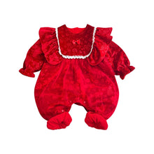 Load image into Gallery viewer, 2306630LS-Autumn and winter double-layer velvet red New Year's greetings dress