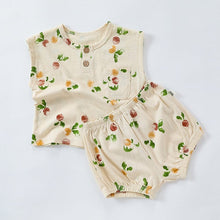 Load image into Gallery viewer, D24329TG-Summer Nordic style pure cotton sleeveless vest + shorts printed two-piece set