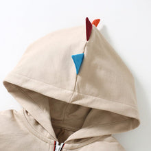 Load image into Gallery viewer, 22050TG-Little maven autumn long-sleeved cotton dinosaur hooded pullover top + shorts two-piece set