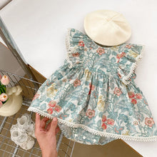 Load image into Gallery viewer, H10085DS-Summer green floral flying sleeves dress (pre-sale 7-10 days delivery)