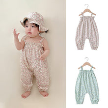 Load image into Gallery viewer, D23083LS-Summer children's thin floral sling sleeveless long climbing + hat two-piece set