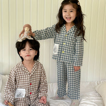 Load image into Gallery viewer, QJ240099JG-Autumn pure cotton plaid long-sleeved top + trousers home set