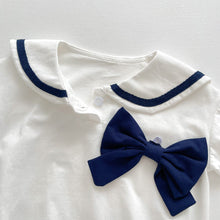 Load image into Gallery viewer, 103924LS- Summer college style lapel bow short-sleeved bodysuit
