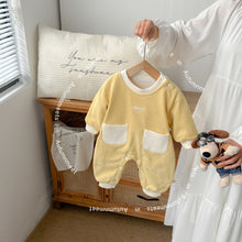 Load image into Gallery viewer, M2403717LS-秋季韓版可愛拼色雙帶口袋連身爬服