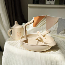 Load image into Gallery viewer, FS004AC-ins style cartoon bear multifunctional silicone plate & children's straw tableware with lid