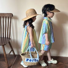 Load image into Gallery viewer, X85232DS-Summer pure cotton striped dress & shirt shorts set brother and sister outfit