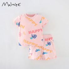 Load image into Gallery viewer, 9514TG-Summer children's casual short-sleeved elastic waist HAPPY top + shorts set