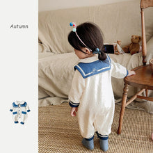 Load image into Gallery viewer, 2303113LS-Fresh cotton lined navy collar romper