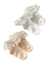 將圖片載入圖庫檢視器 W016AC-夏季透氣薄款花邊網眼中筒棉襪