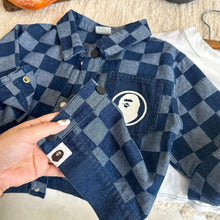Load image into Gallery viewer, TC0982SE-Autumn cartoon checkerboard Japanese style denim jacket for boys and girls