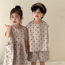 Load image into Gallery viewer, X85239TG-Summer Cotton Dot Girls Dress & Boys Vest Shorts Set