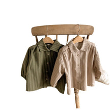 Load image into Gallery viewer, Y7403SE-Spring vertical striped casual shirt with wrinkled shoulders