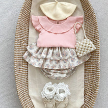 Load image into Gallery viewer, H10096SE- Summer flying sleeves lotus leaf collar solid color ribbed top & floral pants