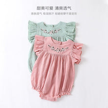 Load image into Gallery viewer, D23110-Summer embroidery sweet and cute small flying sleeve baby crawling clothes