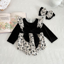 Load image into Gallery viewer, 233H16LS-Autumn floral big bow long-sleeved bodysuit + hairband