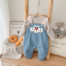 Load image into Gallery viewer, 2401327TG-秋季兒童條紋上衣&兔子造型牛仔吊帶褲