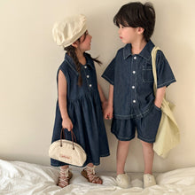Load image into Gallery viewer, X86033TG- Summer casual denim brother and sister outfit