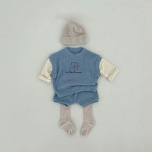 Load image into Gallery viewer, Y8382TG-Autumn waffle print bear fake two-piece top + casual shorts set