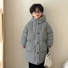Load image into Gallery viewer, D90397SE- Winter boys and girls mid-length over-knee thickened hooded warm down plaid cotton coat