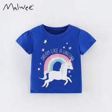 Load image into Gallery viewer, 9283SE-Summer European and American children's rainbow horse casual print round neck short-sleeved top