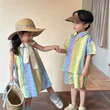Load image into Gallery viewer, X85232DS-Summer pure cotton striped dress & shirt shorts set brother and sister outfit
