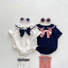 Load image into Gallery viewer, 103924LS- Summer college style lapel bow short-sleeved bodysuit